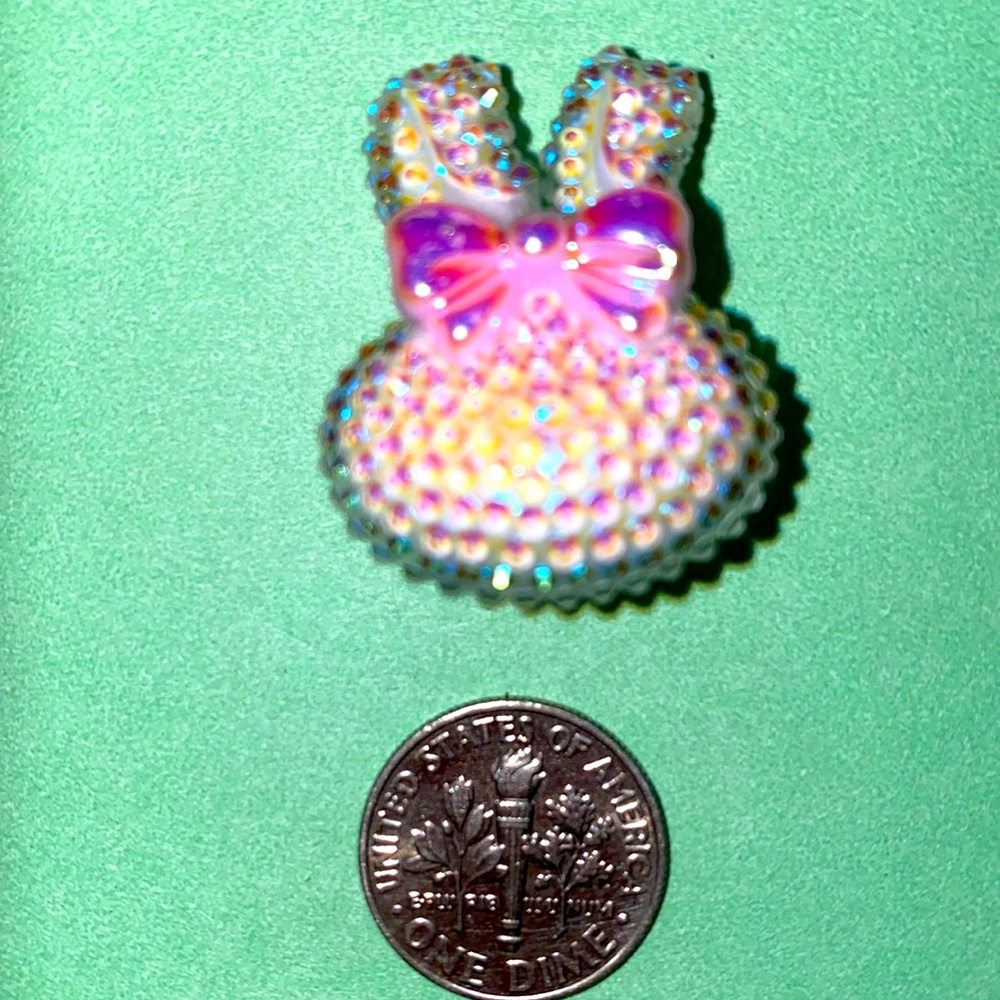 (10 for $15) Pink & White Sparkly Rabbit w/a Pink Bow Acrylic Crocs Shoe Charms